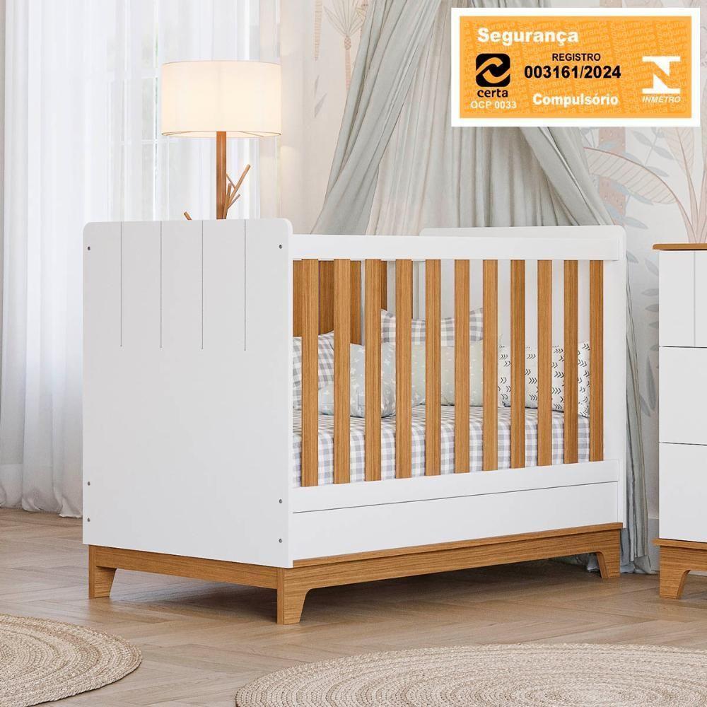 Berço Mini Cama Biscoito Com Regulagem De Altura E Colchão Branco Acetinado/nature - 2