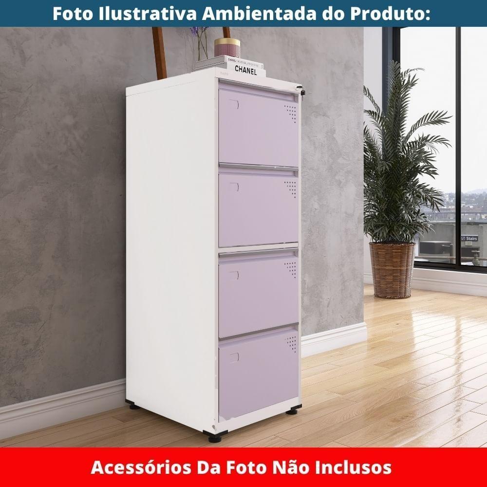 Armário De Arquivo Oficio 4 Gavetas Pandin 47 Cm (larg) Aço Branco C- Frente Gaveta Lilás C- Chave - 7