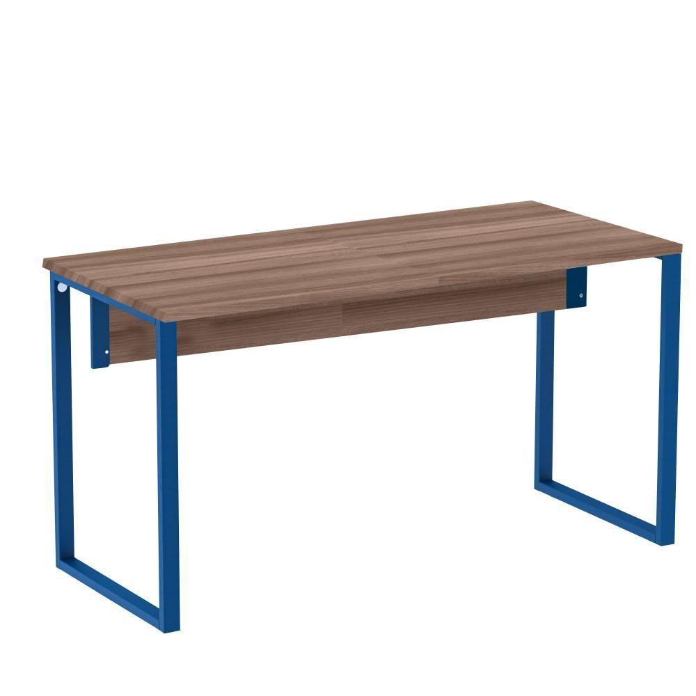 Mesa Escritório P25 Tub Pandin 150 Cm (larg) X 70 Cm (prof) Tampo Mdp Walnut Pé Aço Tubular Azul - 1