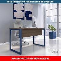 Mesa Escritório P25 Tub Pandin 150 Cm (larg) X 70 Cm (prof) Tampo Mdp Walnut Pé Aço Tubular Azul - 2