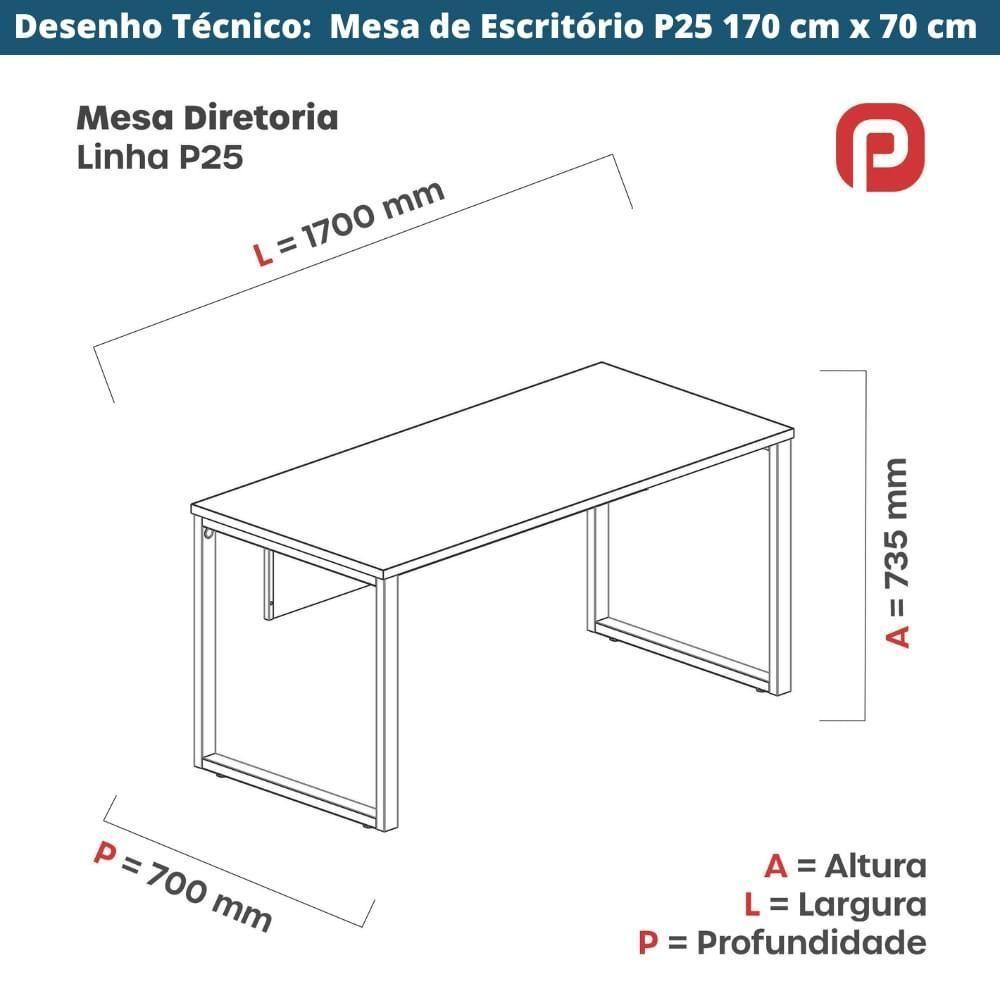 Mesa Escritório P25 Tub Pandin 170 Cm (larg) X 70 Cm (prof) Tampo Mdp Walnut Pé Aço Tubular Grafito - 3