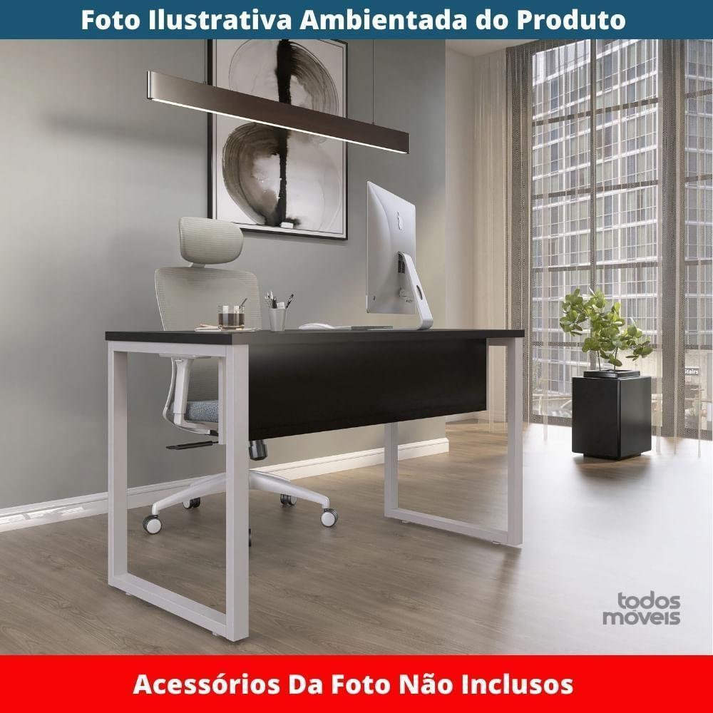 Mesa Escritório P25 Tub Pandin 90 Cm (larg) Tampo Mdp Preto Pé Aço Tubular Cinza - 2