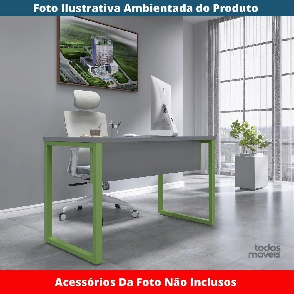 Mesa Escritório P25 Tub Pandin 90 Cm Largura Tampo Mdp Grafito Pé Aço Tubular Verde Mirô - 2