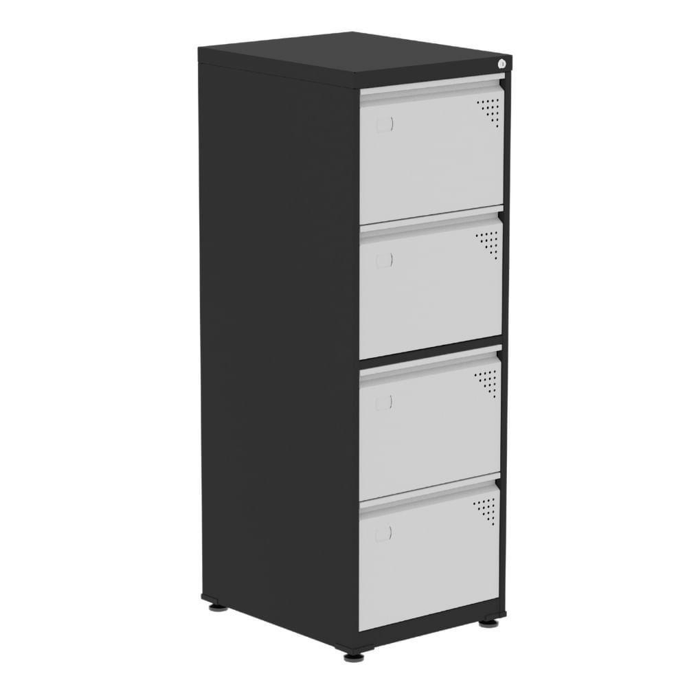 Armário De Arquivo Oficio 4 Gavetas Pandin 47 Cm (larg) Aço Preto C- Frente Gaveta Cinza C- Chave - 1