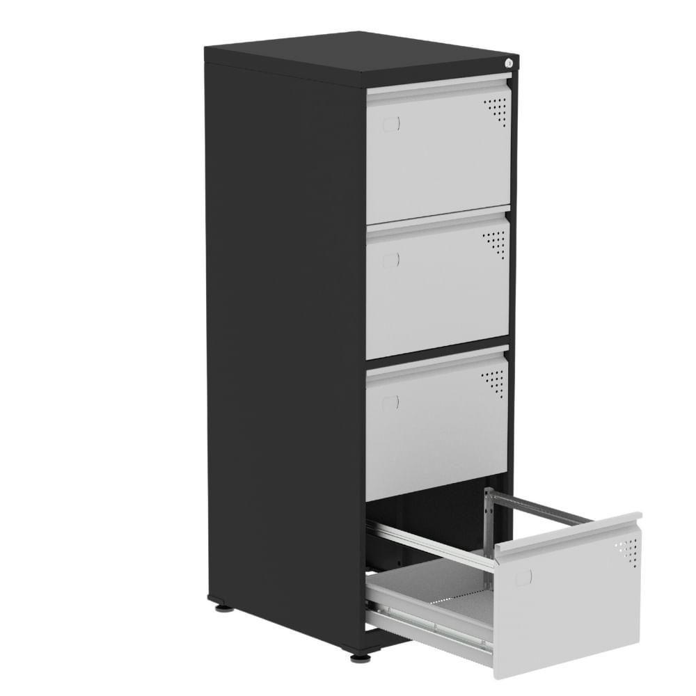 Armário De Arquivo Oficio 4 Gavetas Pandin 47 Cm (larg) Aço Preto C- Frente Gaveta Cinza C- Chave - 2