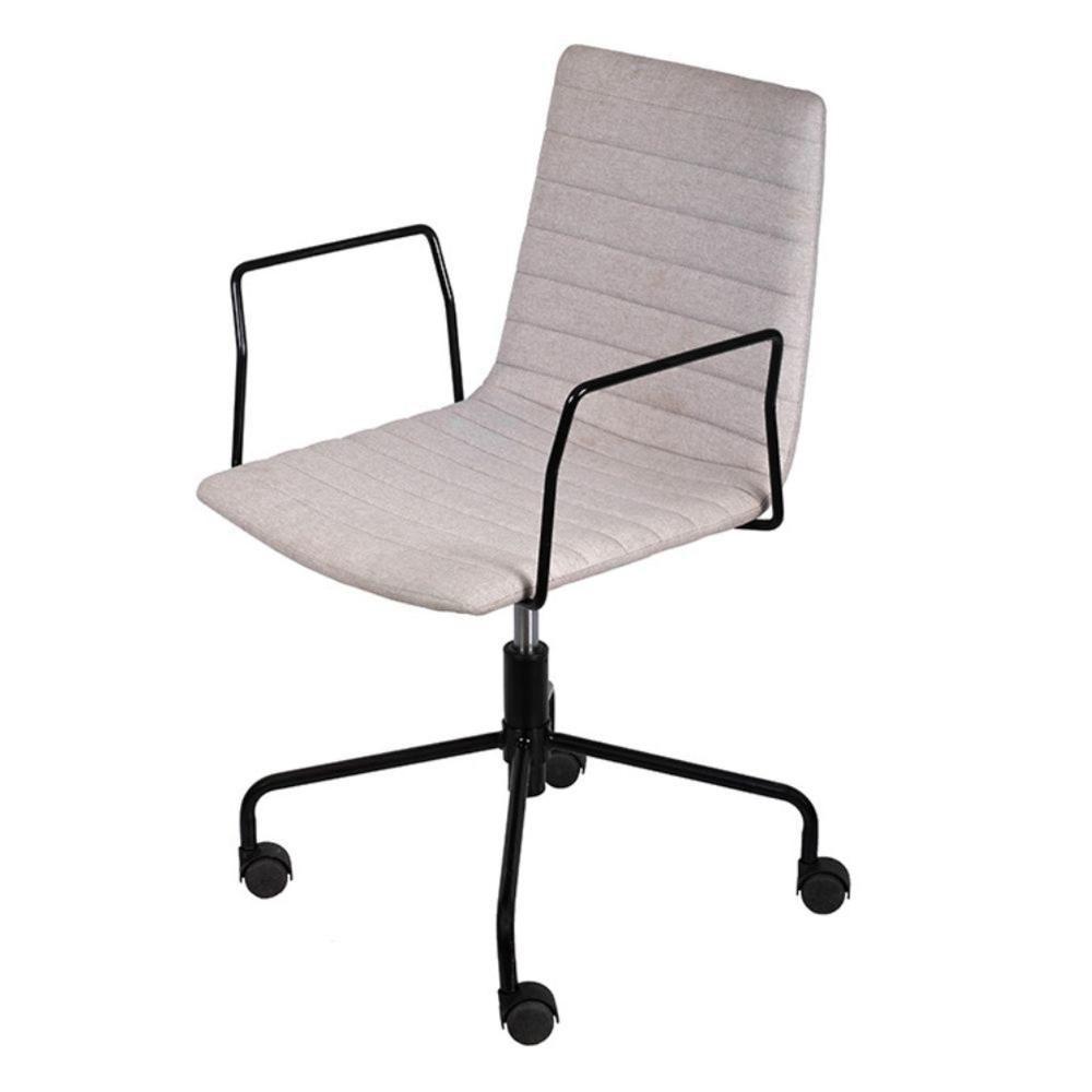 Cadeira Escritório Giratória Baixa Lima Or Design Tecido Bouclé Cinza Base Aço Preto Rodízio Nylon - 1