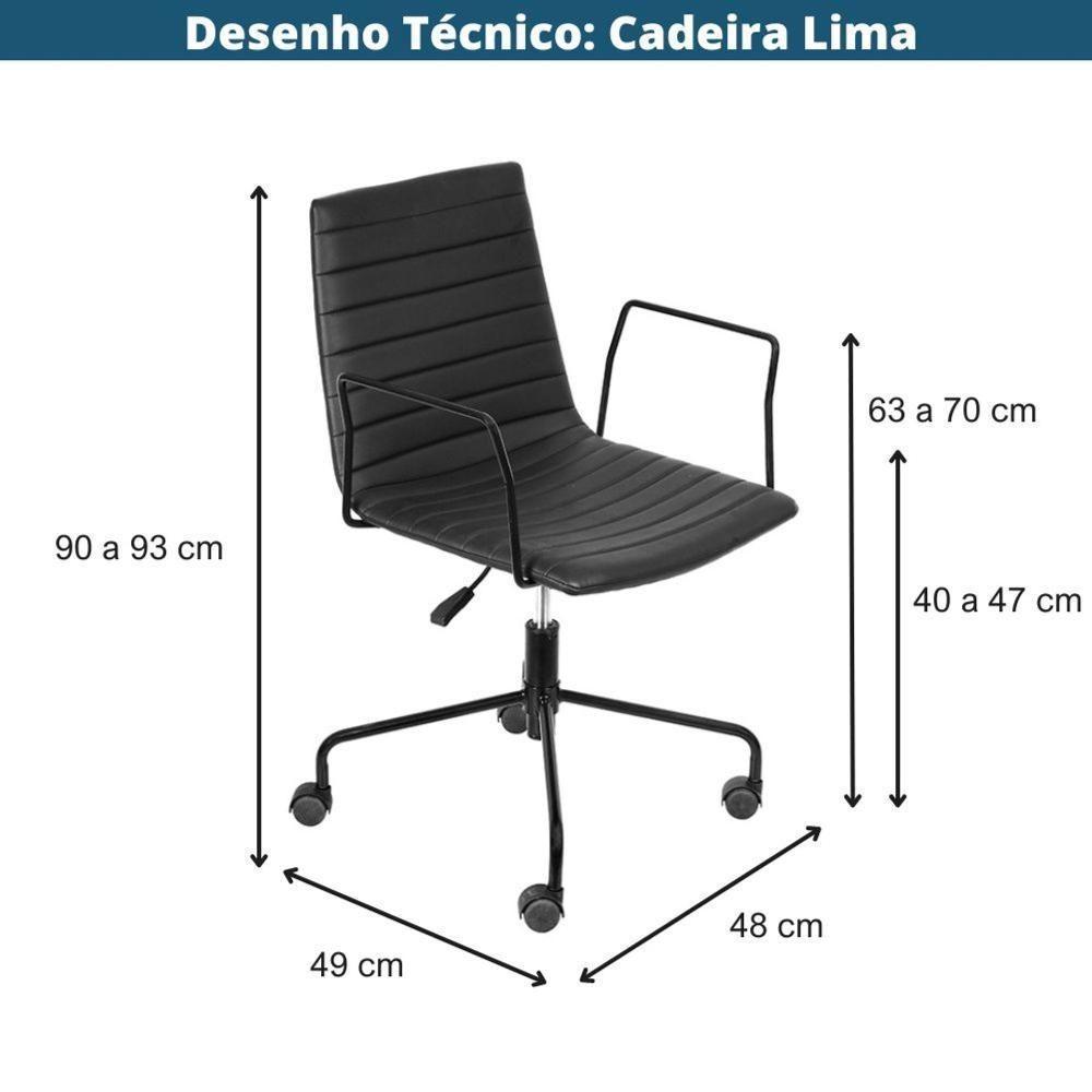 Cadeira Escritório Giratória Baixa Lima Or Design Tecido Bouclé Cinza Base Aço Preto Rodízio Nylon - 4