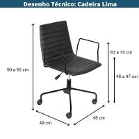 Cadeira Escritório Giratória Baixa Lima Or Design Tecido Bouclé Cinza Base Aço Preto Rodízio Nylon - 4