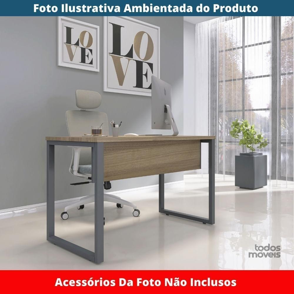 Mesa Escritório P25 Tub Pandin 90 Cm (larg) Tampo Mdp Noce Naturalle Pé Aço Tubular Grafito - 2