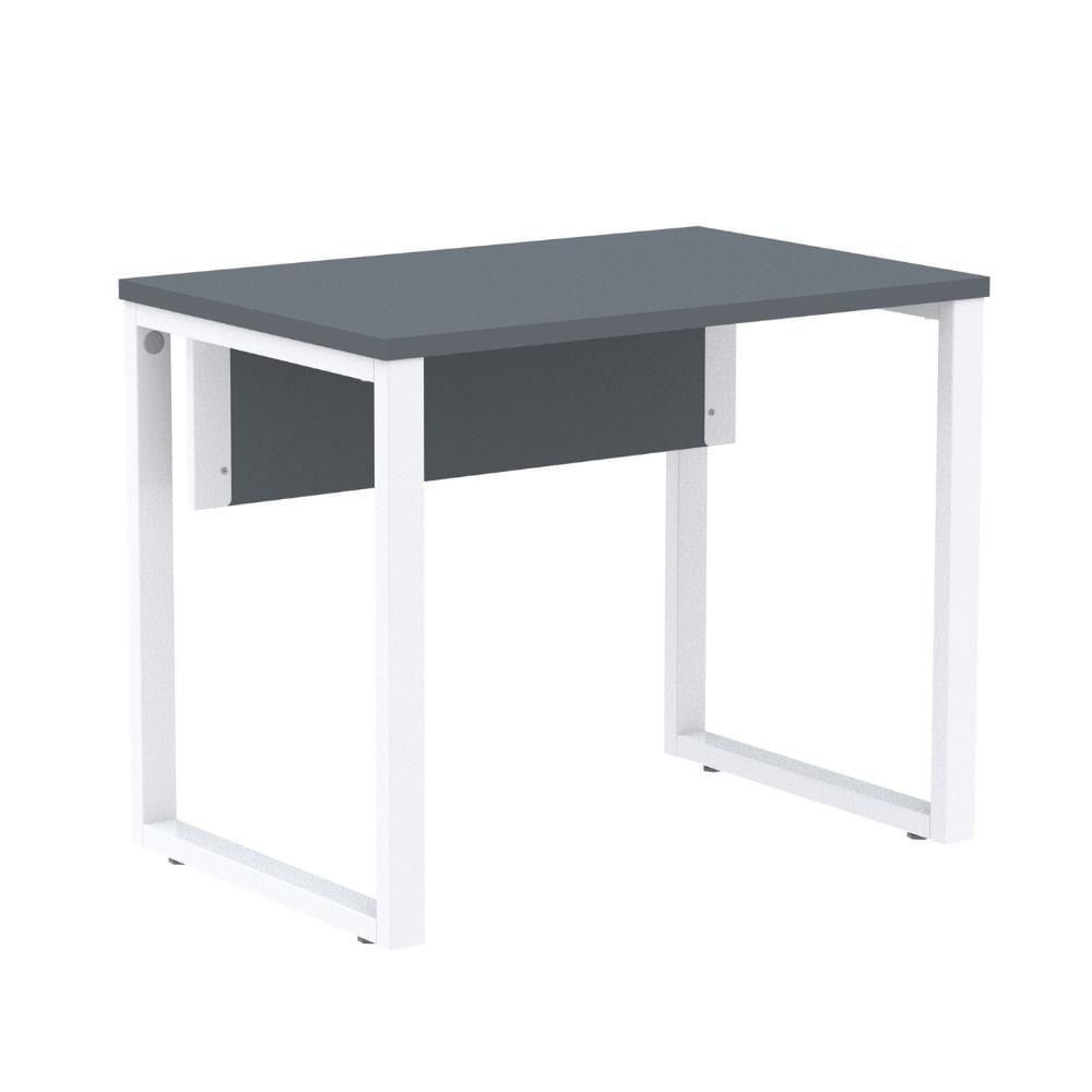 Mesa Escritório P25 Tub Pandin 90 Cm (larg) Tampo Mdp Grafito Pé Aço Tubular Branco - 1