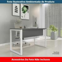 Mesa Escritório P25 Tub Pandin 90 Cm (larg) Tampo Mdp Grafito Pé Aço Tubular Branco - 2