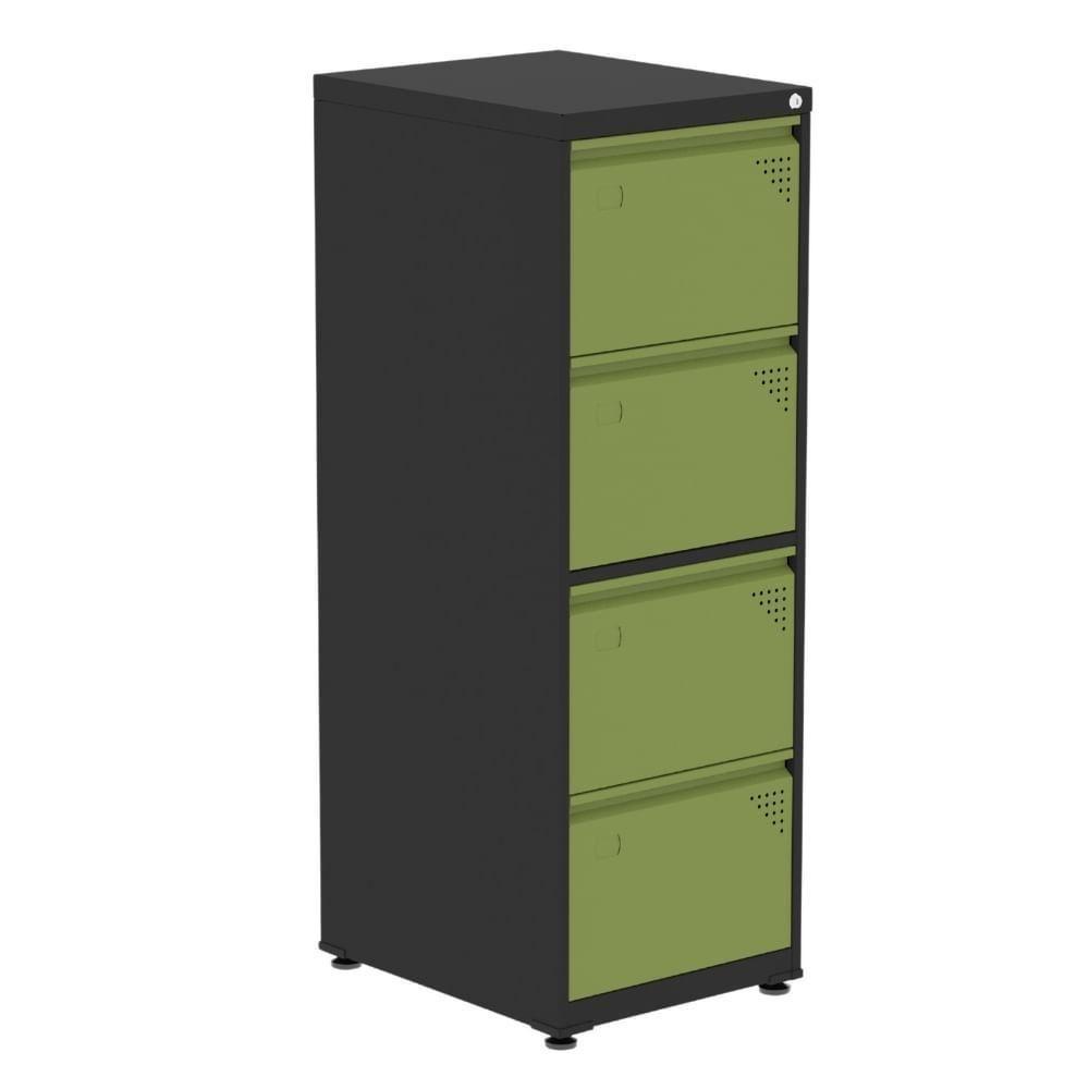Armário De Arquivo Oficio 4 Gavetas Pandin 47 Cm (larg) Aço Preto C- Frente Gaveta Verde C- Chave - 1