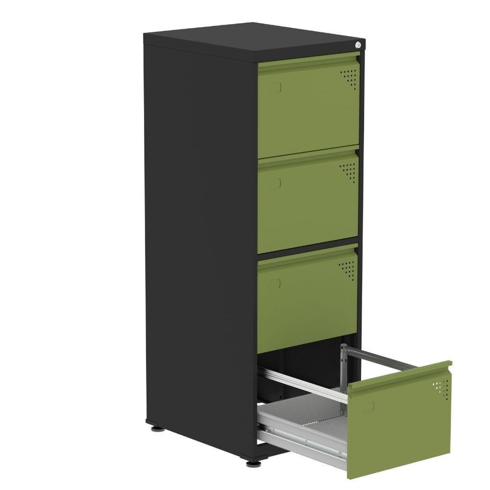 Armário De Arquivo Oficio 4 Gavetas Pandin 47 Cm (larg) Aço Preto C- Frente Gaveta Verde C- Chave - 2