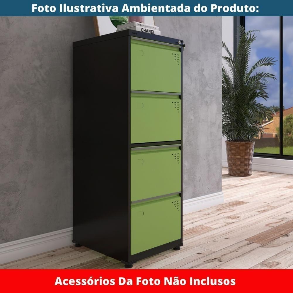 Armário De Arquivo Oficio 4 Gavetas Pandin 47 Cm (larg) Aço Preto C- Frente Gaveta Verde C- Chave - 7