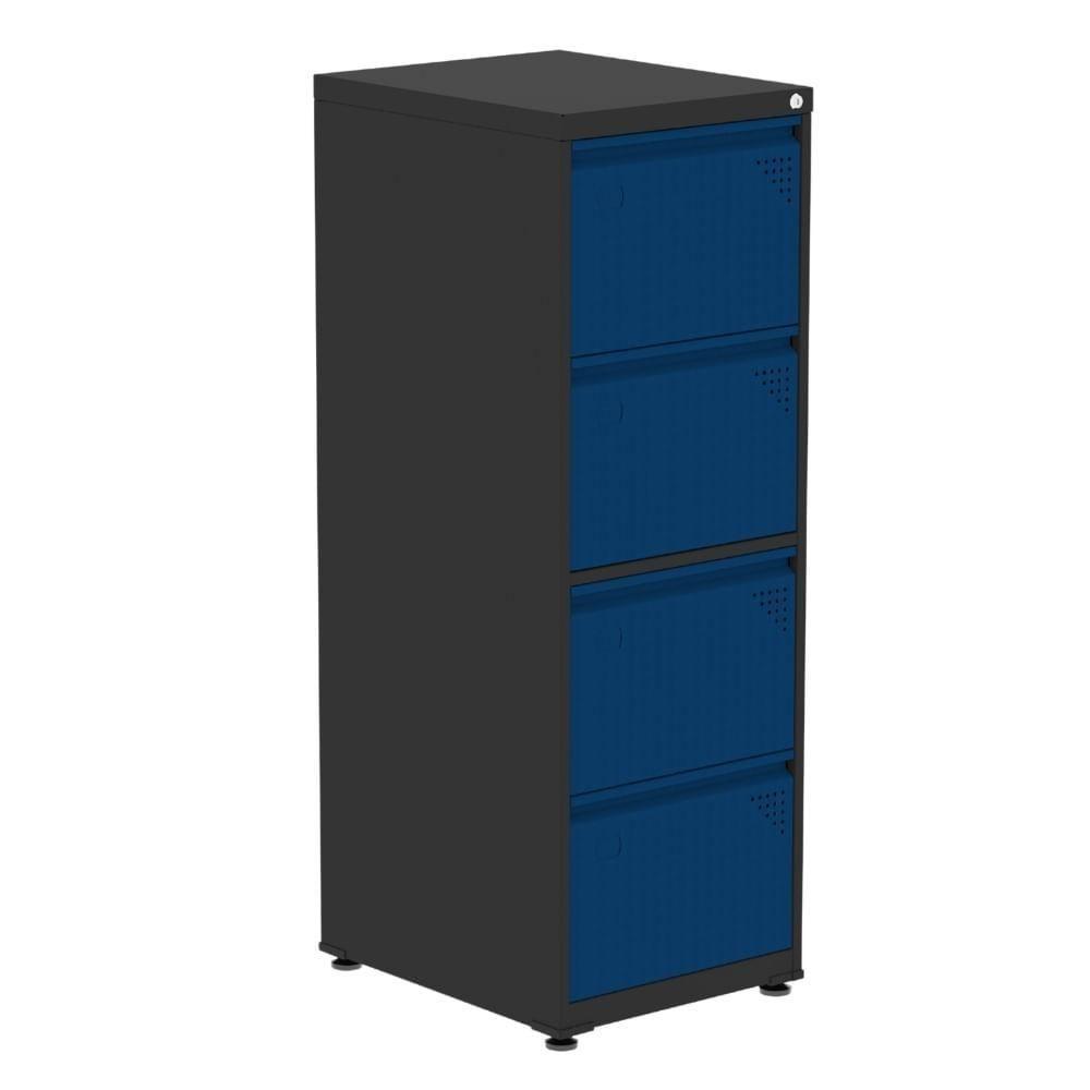 Armário De Arquivo Oficio 4 Gavetas Pandin 47 Cm (larg) Aço Preto C- Frente Gaveta Azul C- Chave - 1