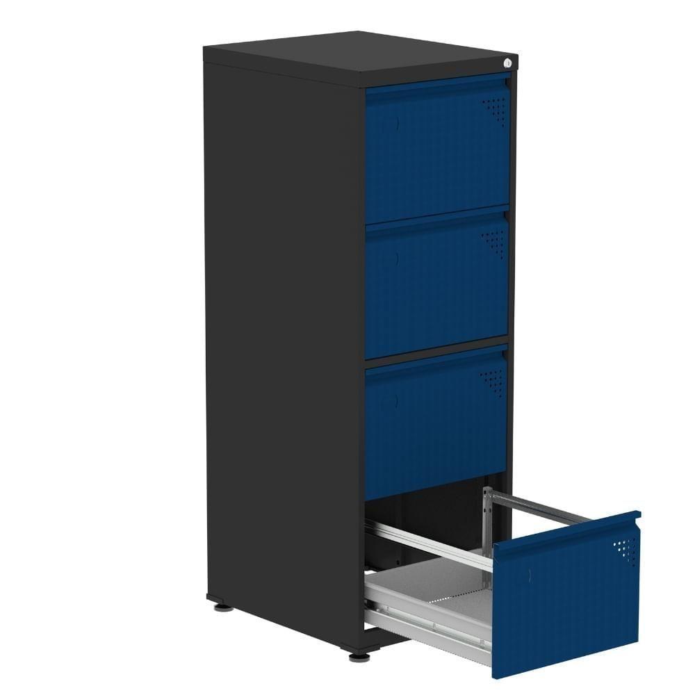 Armário De Arquivo Oficio 4 Gavetas Pandin 47 Cm (larg) Aço Preto C- Frente Gaveta Azul C- Chave - 2