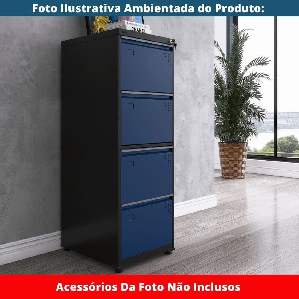 Armário De Arquivo Oficio 4 Gavetas Pandin 47 Cm (larg) Aço Preto C- Frente Gaveta Azul C- Chave - 7