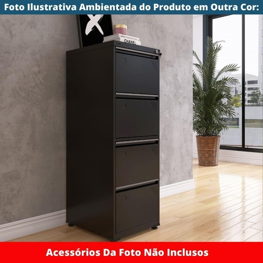 Armário De Arquivo Oficio 4 Gavetas Pandin 47 Cm (larg) Aço Preto C- Frente Gaveta Azul C- Chave - 8