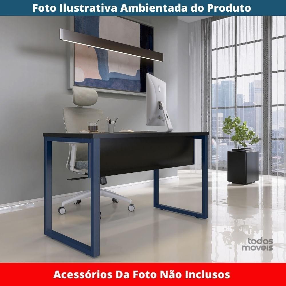 Mesa Escritório P25 Tub Pandin 170 Cm (larg) X 70 Cm (prof) Tampo Mdp Preto Pé Aço Tubular Azul - 2