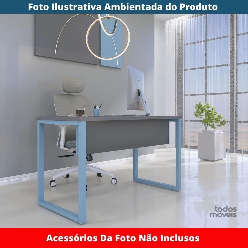 Mesa Escritório P25 Tub Pandin 170 Cm (larg) X 70 Cm Prof Tampo Mdp Grafito Pé Aço Tubular Azul Dali - 2