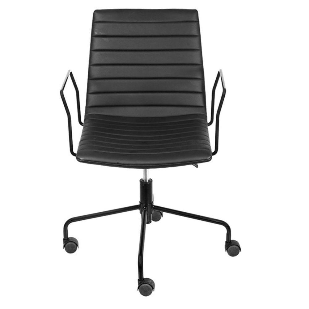 Cadeira Escritório Giratória Baixa Lima Or Design Em Pu Preto Base Aço Preto Rodízio Nylon - 2