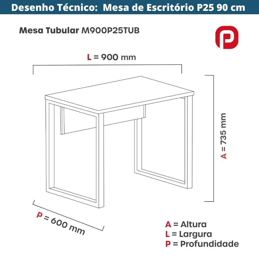 Mesa Escritório P25 Tub Pandin 90 Cm (larg) Tampo Mdp Grafito Pé Aço Tubular Preto - 3