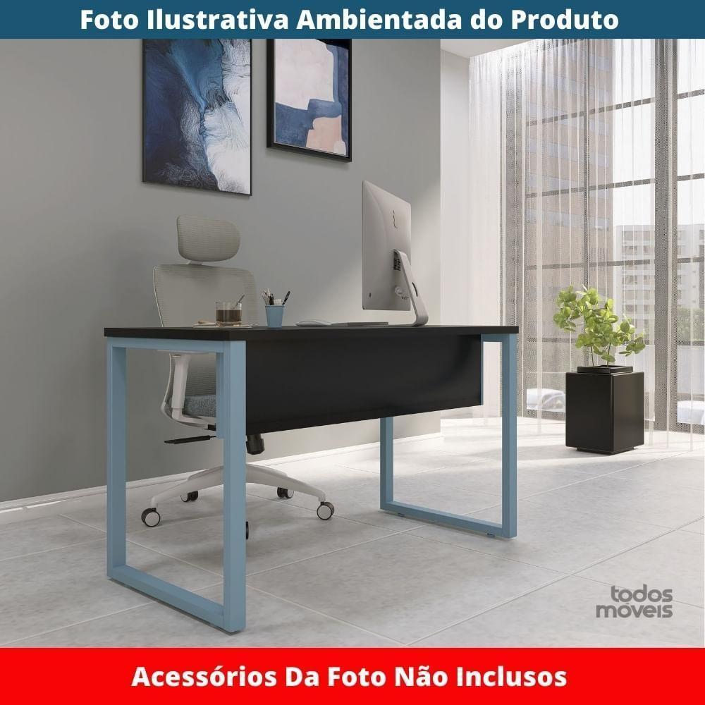 Mesa Escritório P25 Tub Pandin 90 Cm (larg) Tampo Mdp Preto Pé Aço Tubular Azul Dali - 2