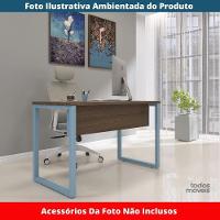 Mesa Escritório P25 Tub Pandin 90 Cm (larg) Tampo Mdp Walnut Pé Aço Tubular Azul Dali - 2