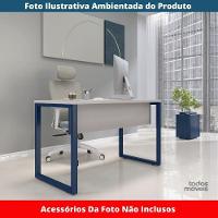 Mesa Escritório P25 Tub Pandin 90 Cm (larg) Tampo Mdp Cinza Pé Aço Tubular Azul Del Rey - 2