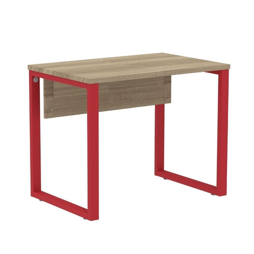 Mesa Escritório P25 Tub Pandin 90 Cm (larg) Tampo Mdp Noce Naturalle Pé Aço Tubular Vermelho - 1
