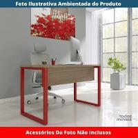 Mesa Escritório P25 Tub Pandin 90 Cm (larg) Tampo Mdp Noce Naturalle Pé Aço Tubular Vermelho - 2