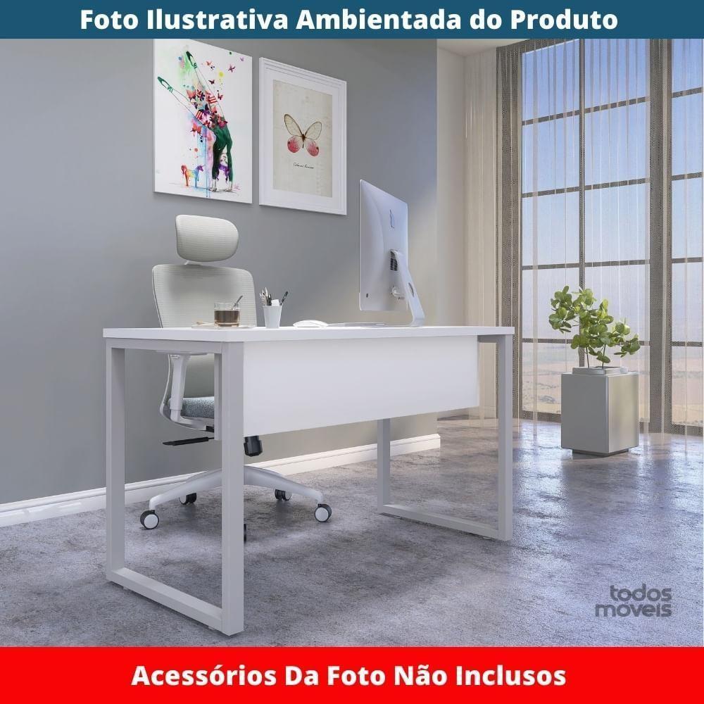 Mesa Escritório P25 Tub Pandin 90 Cm (larg) Tampo Mdp Branco Pé Aço Tubular Cinza - 2