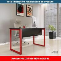 Mesa Escritório P25 Tub Pandin 170 Cm (larg) X 70 Cm (prof) Tampo Mdp Preto Pé Aço Tubular Vermelho - 2