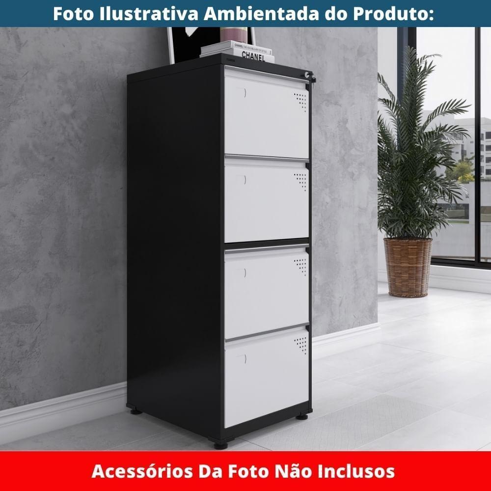 Armário De Arquivo Oficio 4 Gavetas Pandin 47 Cm (larg) Aço Preto C- Frente Gaveta Branca C- Chave - 7