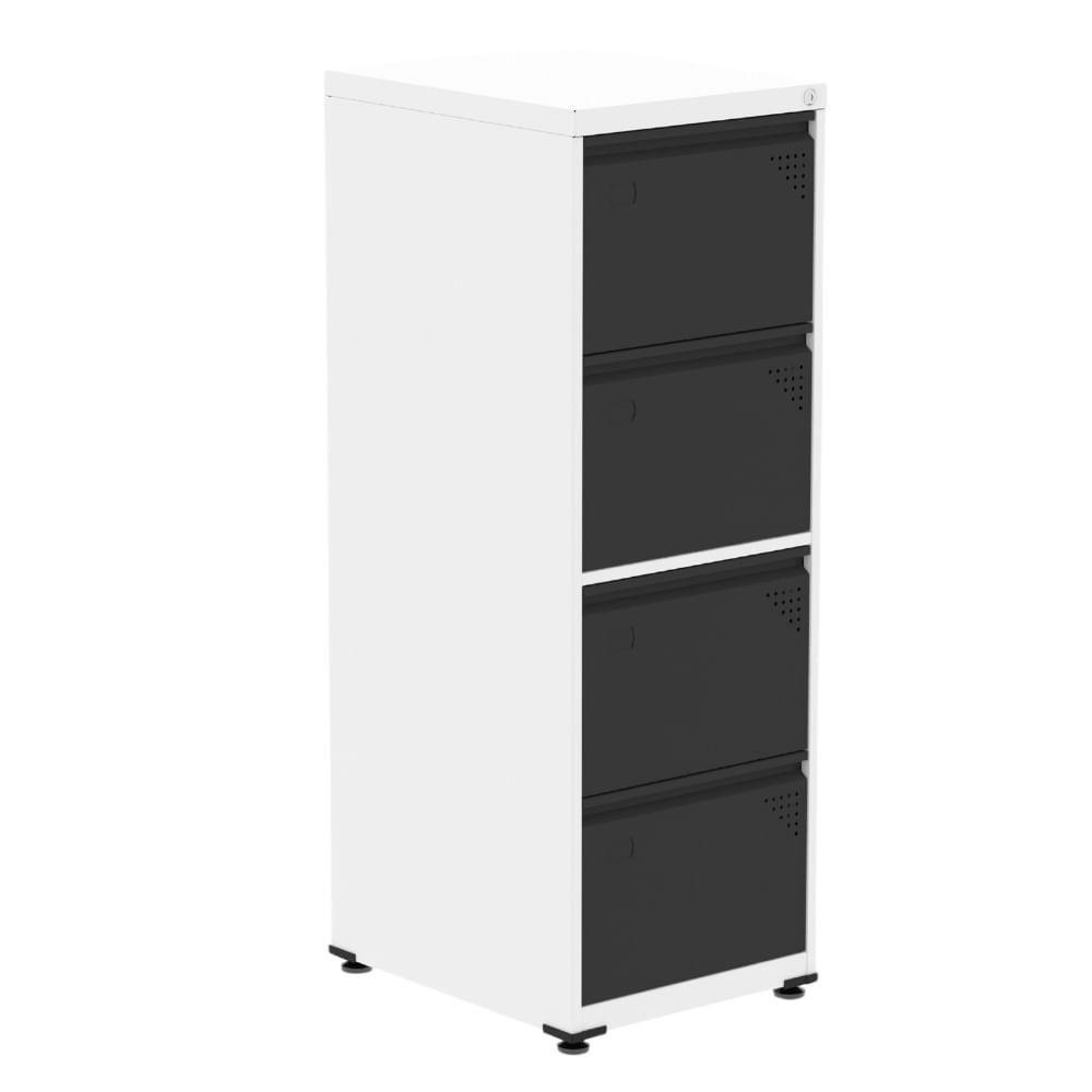 Armário De Arquivo Oficio 4 Gavetas Pandin 47 Cm (larg) Aço Branco C- Frente Gaveta Preta C- Chave - 1