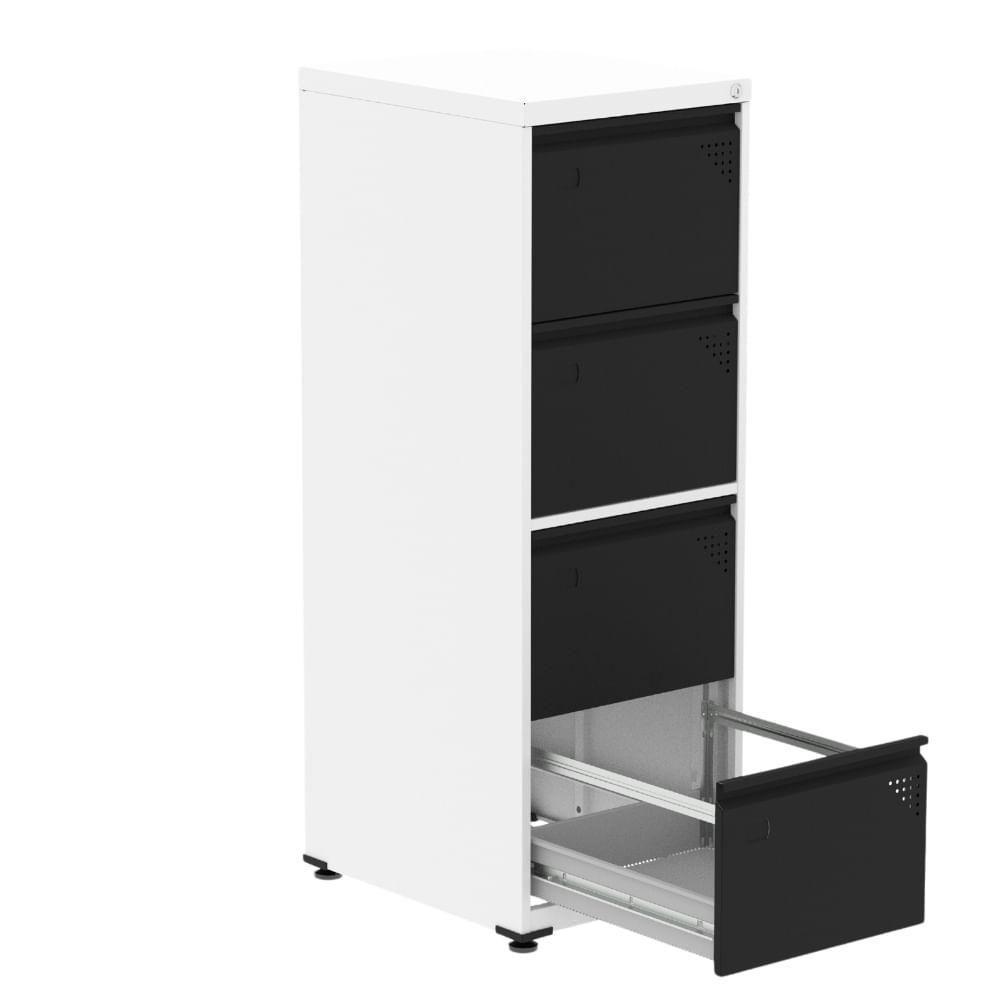 Armário De Arquivo Oficio 4 Gavetas Pandin 47 Cm (larg) Aço Branco C- Frente Gaveta Preta C- Chave - 2