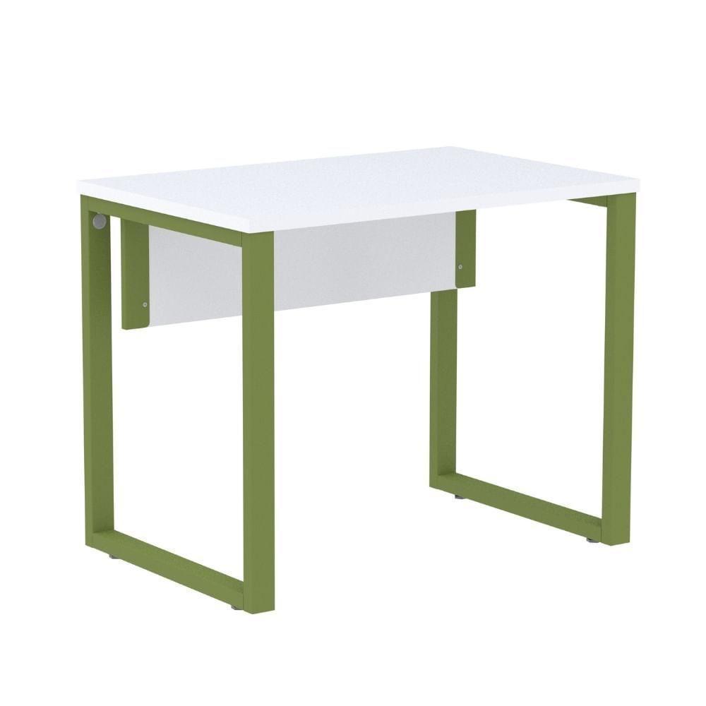 Mesa Escritório P25 Tub Pandin 90 Cm (larg) Tampo Mdp Branco Pé Aço Tubular Verde Mirô - 1