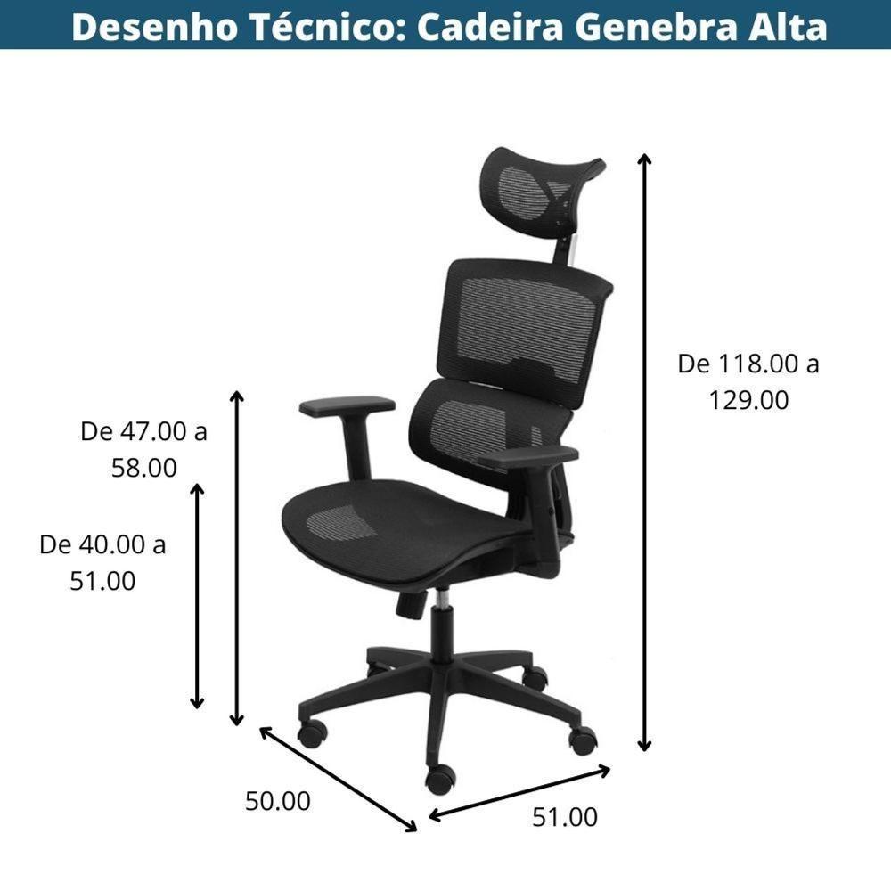 Cadeira Escritório Giratória Presidente Or Design Genebra Tela Mesh Preta Base Nylon Rodízio Preto - 4