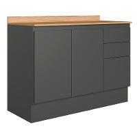 Balcão Cozinha Acacia 120cm Tampo 2 Portas 3 Gavetas Rodape Chumbo - 1