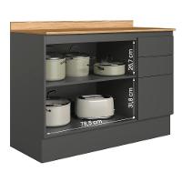 Balcão Cozinha Acacia 120cm Tampo 2 Portas 3 Gavetas Rodape Chumbo - 2