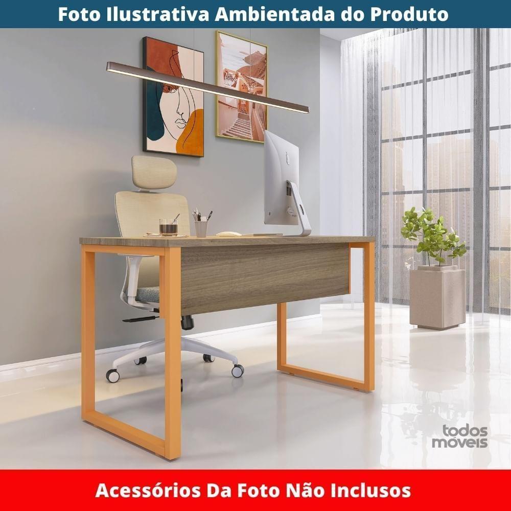 Mesa Escritório P25 Tub Pandin 150 Cm Largura X 70 Cm Profundidade Tampo Mdp Noce Pé Aço Tubular Laranja - 2