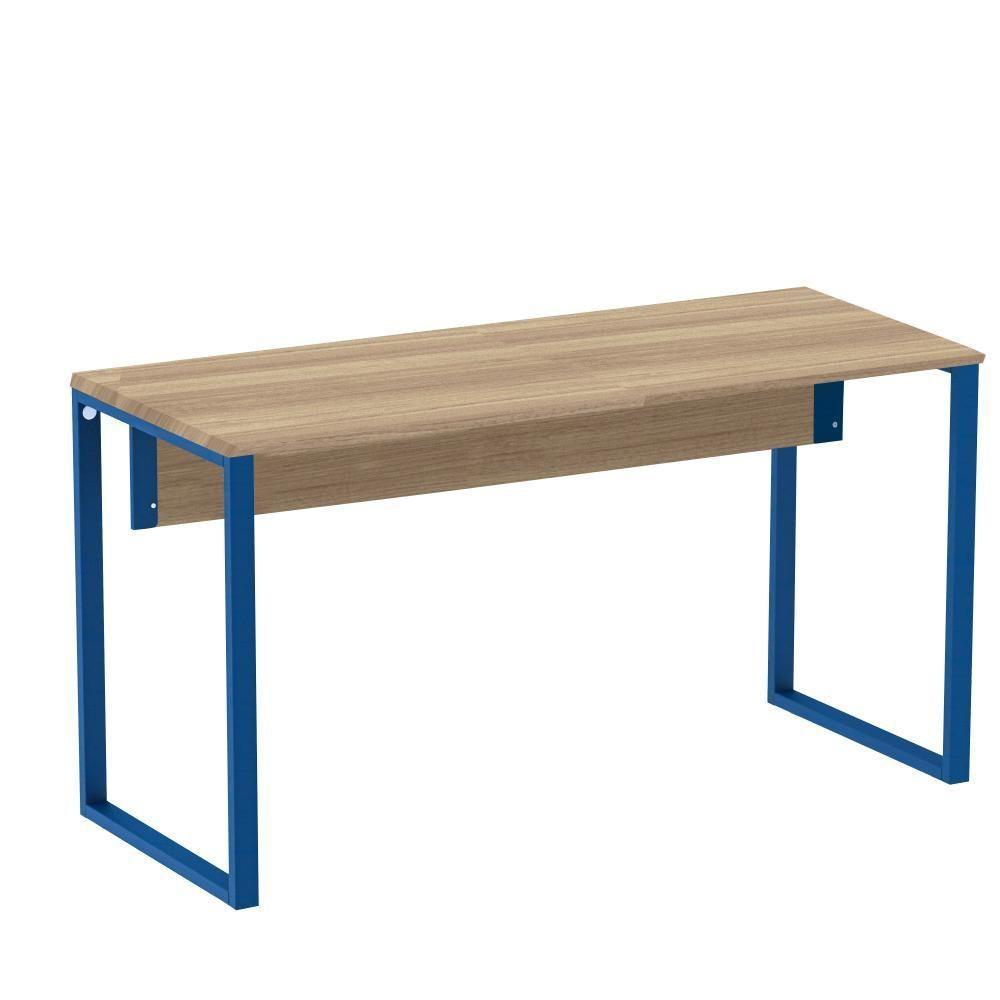 Mesa Escritório P25 Tub Pandin 150 Cm Largura X 70 Cm Profundidade Tampo Mdp Noce Pé Aço Tubular Azul - 1