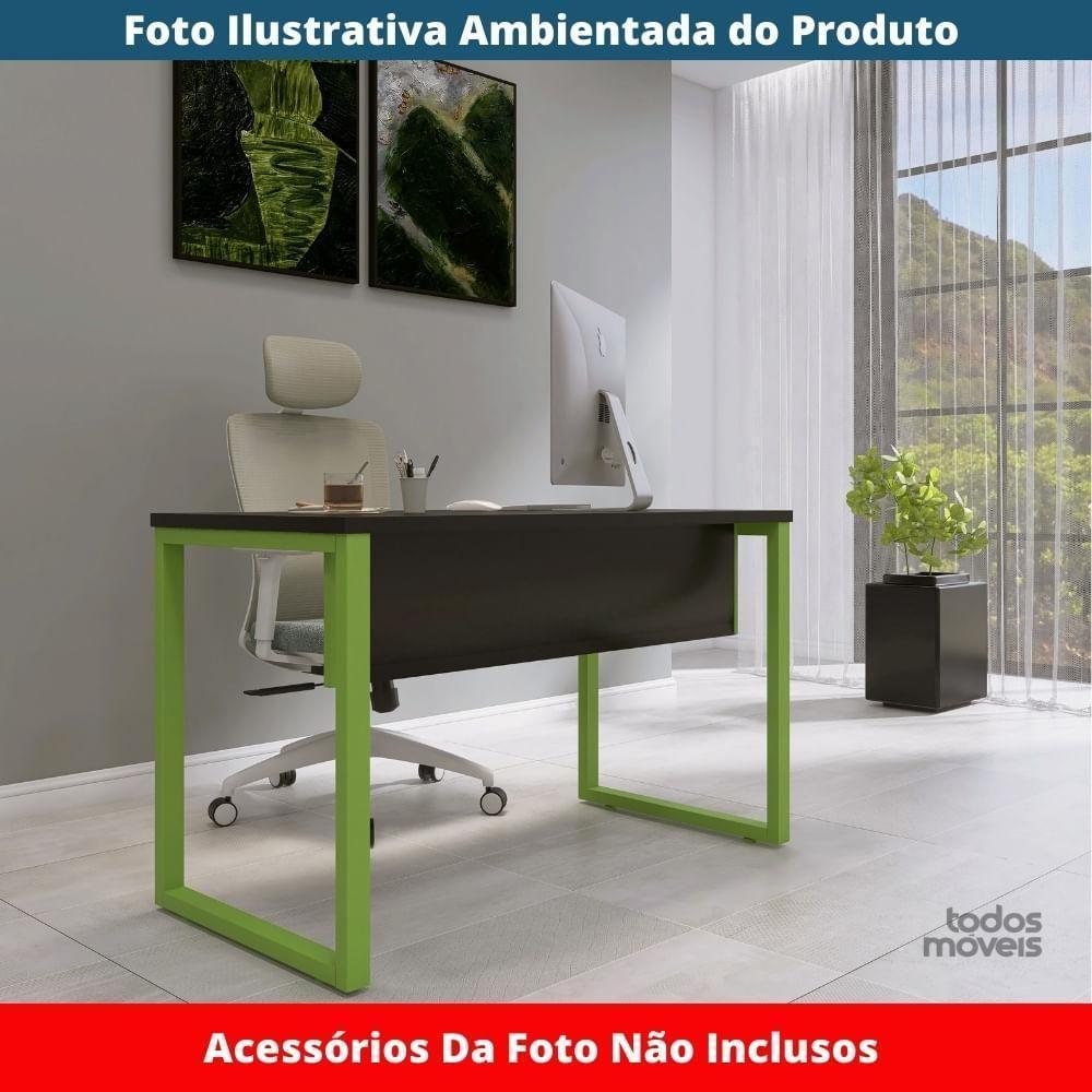 Mesa Escritório P25 Tub Pandin 150 Cm Largura X 70 Cm Profundidade Tampo Mdp Preto Pé Aço Tubular Verde - 2