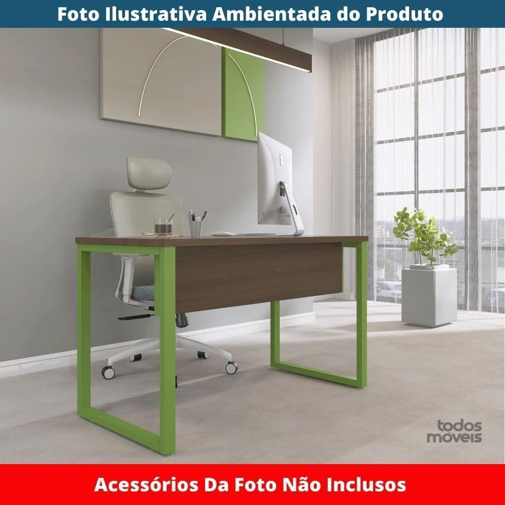 Mesa Escritório P25 Tub Pandin 150 Cm Largura X 70 Cm Profundidade Tampo Mdp Walnut Pé Aço Tubular Verde - 2