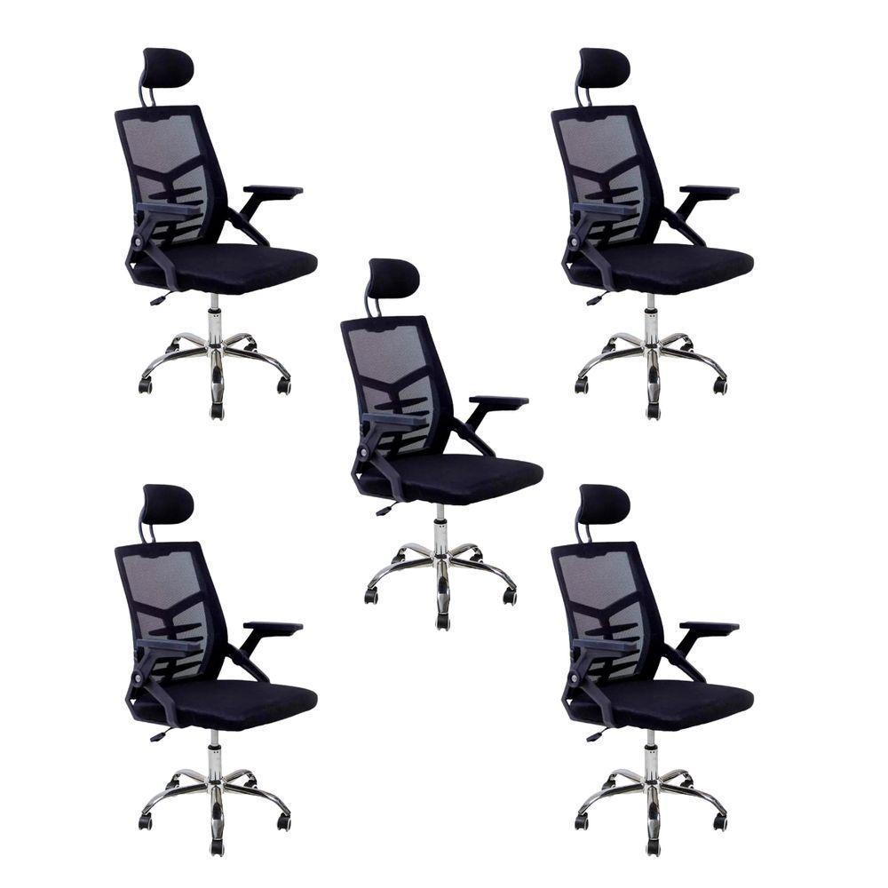 Kit 5 Cadeiras Escritório Executiva Diretor Relax Ergonômica Com Apoio De Cabeça - 1