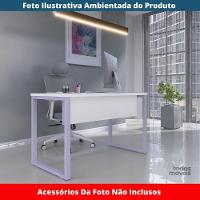 Mesa Escritório P25 Tub Pandin 170 Cm Largura X 70 Cm Profundidade Tampo Mdp Branco Pé Aço Tubular Lilás - 2