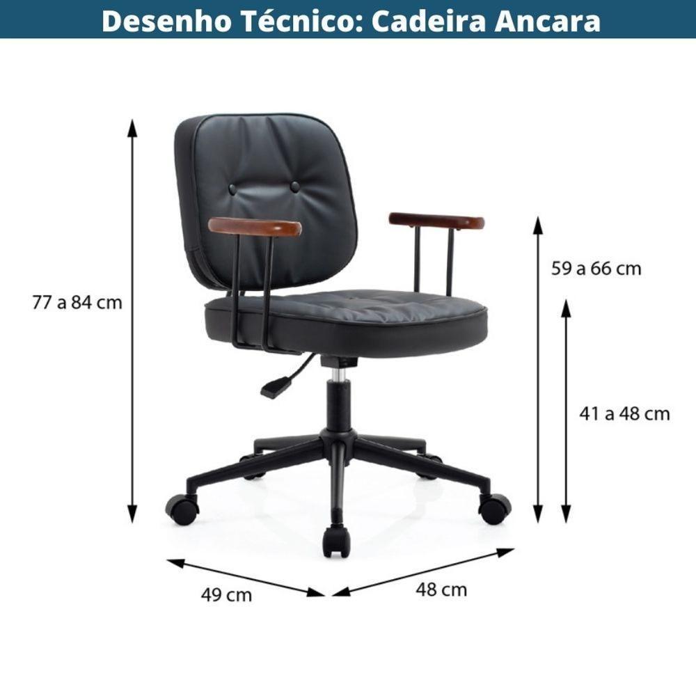 Cadeira Escritório Giratória Ancara Or Design Revest Pu Caramelo Braços Em Madeira Base Rodízio - 4