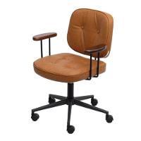 Cadeira Escritório Giratória Ancara Or Design Revest Pu Caramelo Braços Em Madeira Base Rodízio - 1