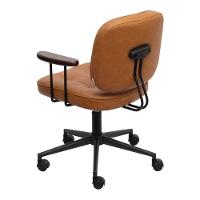 Cadeira Escritório Giratória Ancara Or Design Revest Pu Caramelo Braços Em Madeira Base Rodízio - 3