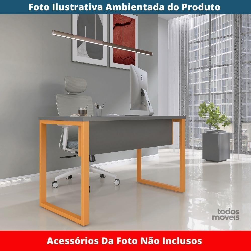 Mesa Escritório P25 Tub Pandin 150 Cm Largura X 70 Cm Profundidade Tampo Mdp Grafito Pé Aço Tubular Laranja - 2